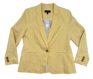 Talbots Petite Linen Blazer Yellow One Button Jacket Petite 12 Coastal Summer
